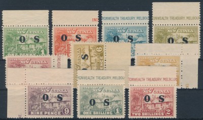 New Guinea Territory 1925 SG O22-O30, O27a. Серия 9 марок плюс доп. **. С полями.